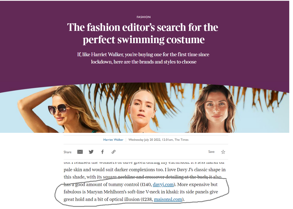The Times features Maison SL swimwear