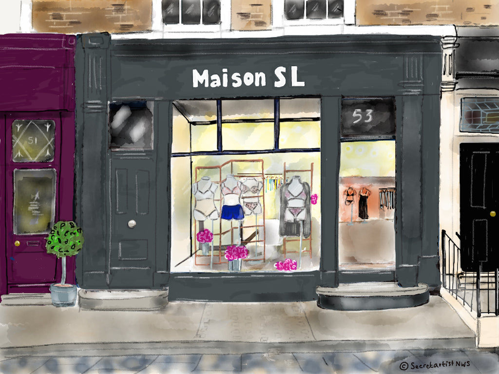 illustration of Maison SL, Notting Hill's lingerie and swimwear boutique, by the Secret Artist NW5