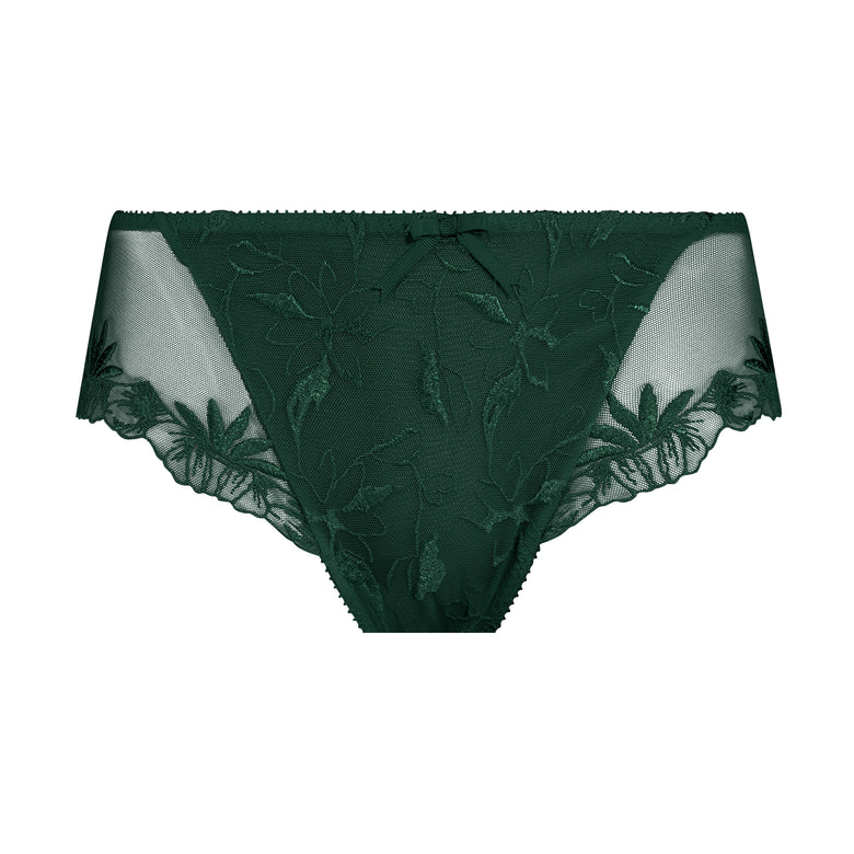 Green lace underwear on a white background