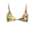 Colorful floral-patterned bikini top on a white background