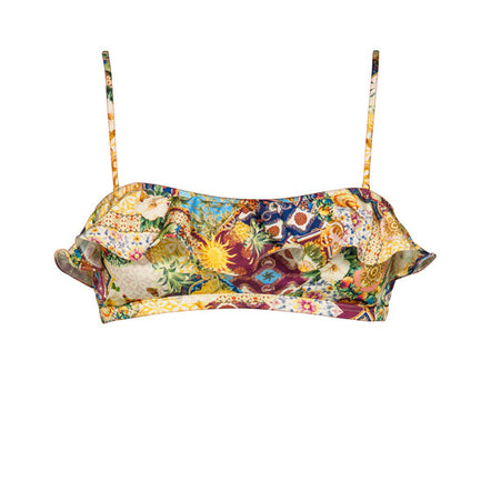 Colorful floral bandeau top on a white background