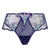 Purple lace underwear with floral designs on a white background