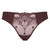Lace-patterned underwear with brown waistband on a white background