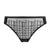 Black and white patterned mesh briefs with a black waistband, shown against a light gray background.