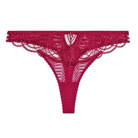 Red lace thong on a white background