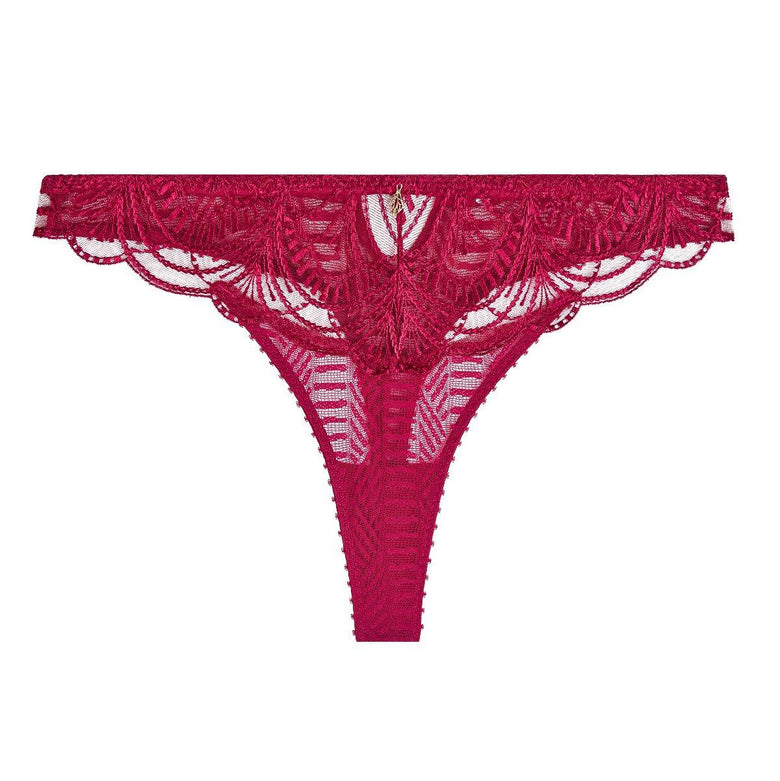Red lace thong on a white background