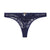 Navy blue lace thong on a white background