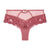 Pink lace thong on a white background