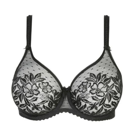 Black lace bra on a white background