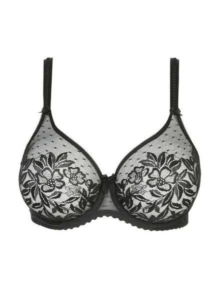 Black lace bra on a white background