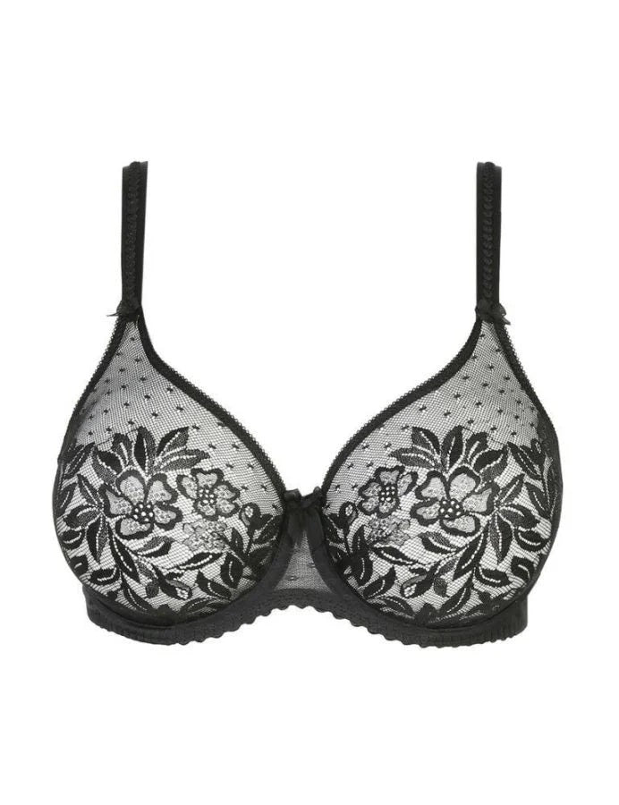 Black lace bra on a white background