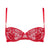 Red lace bra on a white background