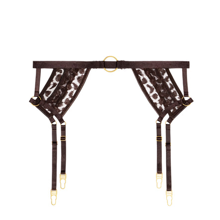 Patterned garter belt with gold accents on a white background