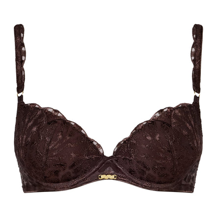 Black lace bra on a white background