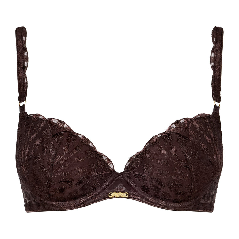 Black lace bra on a white background