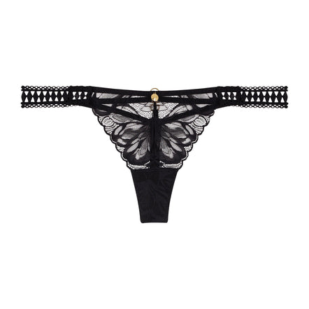 Black lace lingerie set on a white background