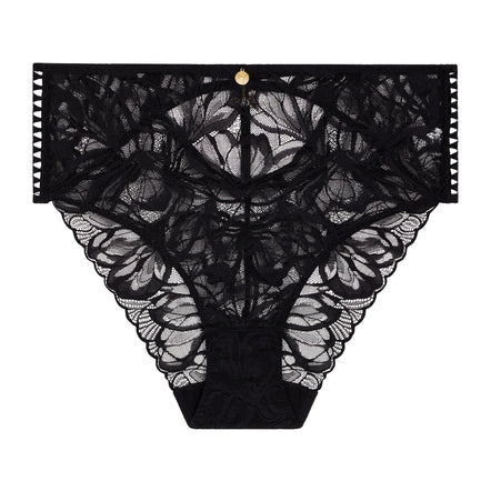 Black lace underwear on a white background