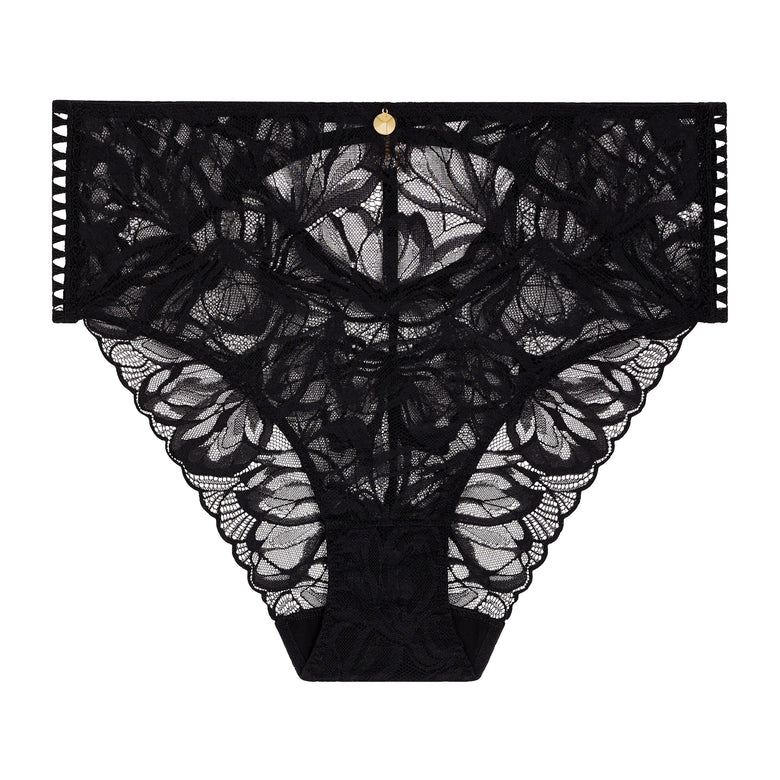 Black lace underwear on a white background