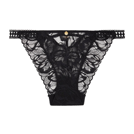 Black lace thong on a white background