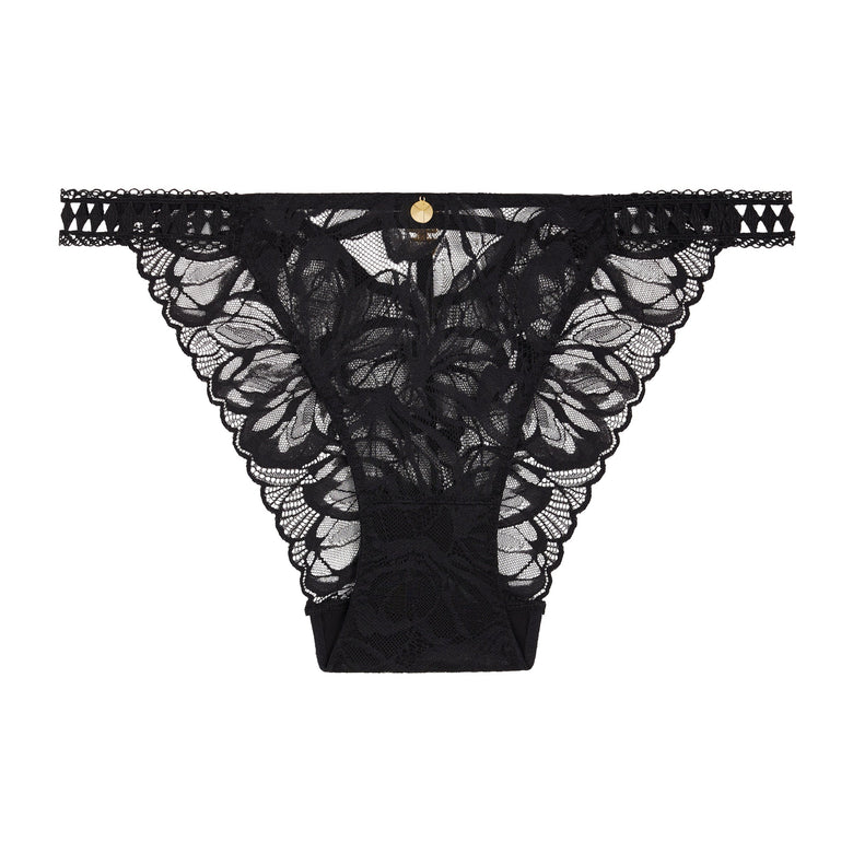 Black lace thong on a white background