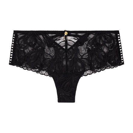 Black lace underwear on a white background