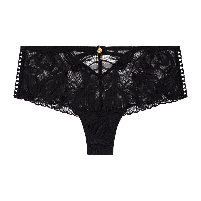 Black lace underwear on a white background