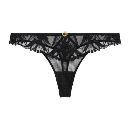 Black lace thong on a white background