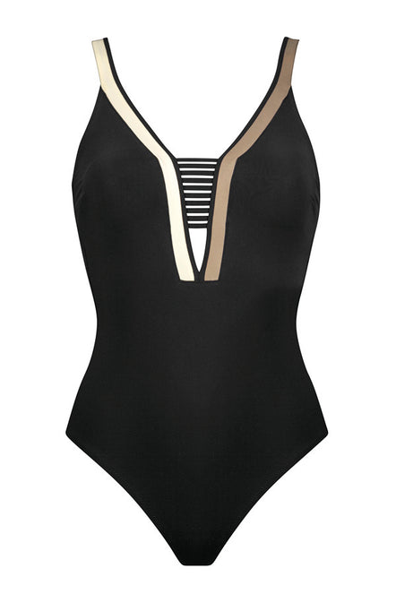 Maryan Mehlhorn Module Halter Plunge One Piece Swimsuit