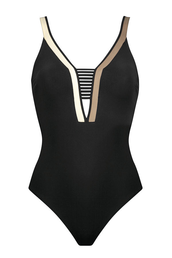 Maryan Mehlhorn Module Halter Plunge One Piece Swimsuit