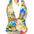 Colorful swimsuit with a scenic print on a white background