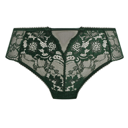 Green lace underwear with floral patterns on a white background