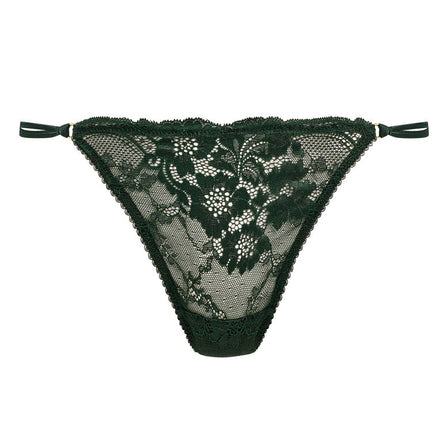 Black lace thong on a white background