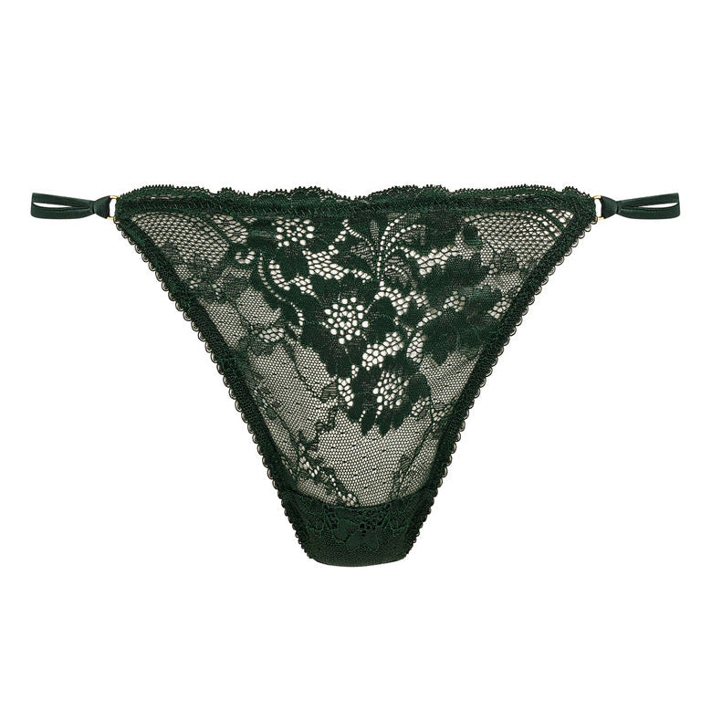 Black lace thong on a white background