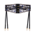 A wide waist belt with an intricate blue and gold floral pattern on a white background, featuring black suspenders with gold-toned metal clips.