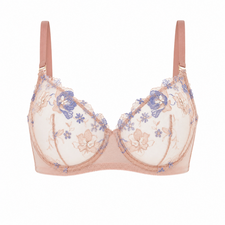 Floral embroidered bra on a white background