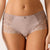 Beige lace underwear on a plain background