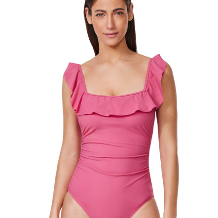 Gottex Bachelorette Suare Neck Ruffle 1 Piece Swimsuit