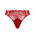 Red lace thong underwear with a solid red fabric front panel, shown flat against a plain white background.