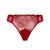 Red lace thong underwear with a solid red fabric front panel, shown flat against a plain white background.