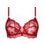 Red lace underwire bra with floral lace detailing and thin adjustable shoulder straps, shown against a plain white background.