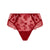Red lace panties with a floral pattern and scalloped edges, shown flat against a white background.