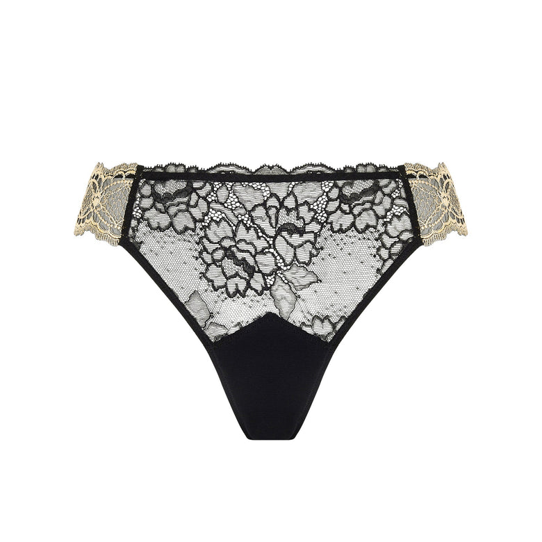 Black lace lingerie set on a white background