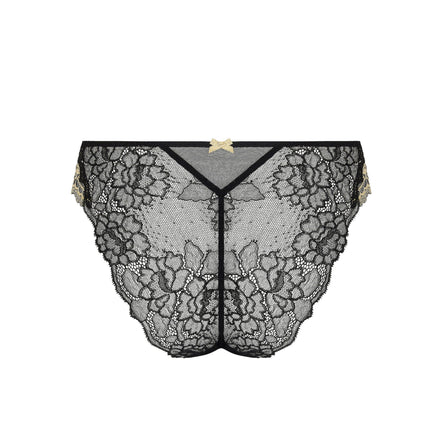 Black lace lingerie set on a white background