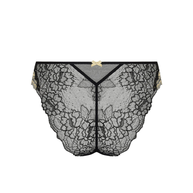 Black lace lingerie set on a white background