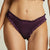 Woman wearing a purple bikini set against a beige background