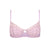 Pink bra with lace details on a white background