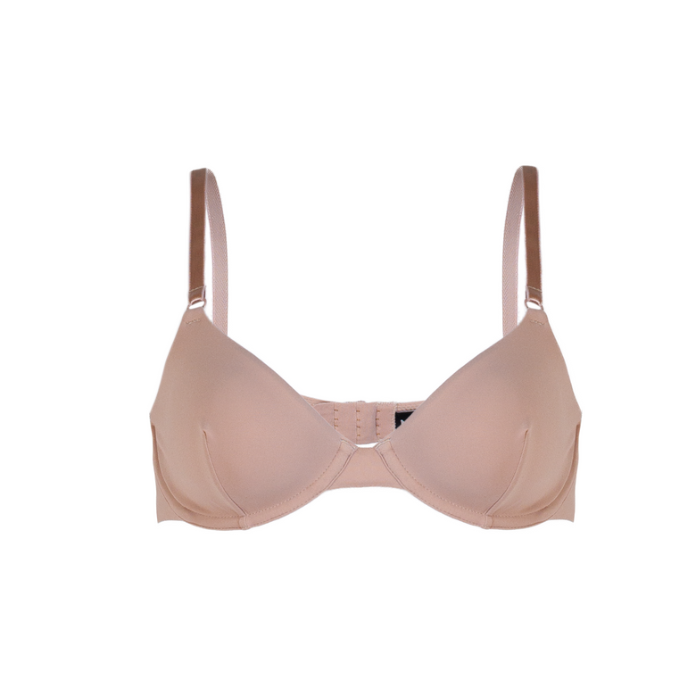 Pink bra and panties set on a white background