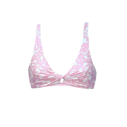 Pink floral bikini set on a white background