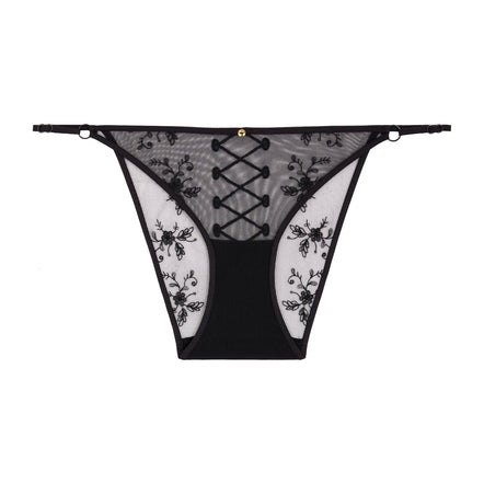 Black lace lingerie set on a white background