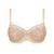 Beige bra with lace details on a white background